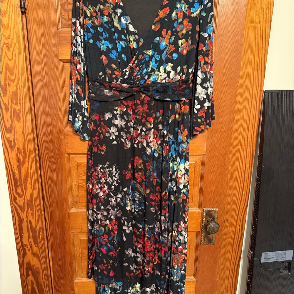 Soft Surroundings Floral 3/4 Sleeve Dress - Black, Red, Blue